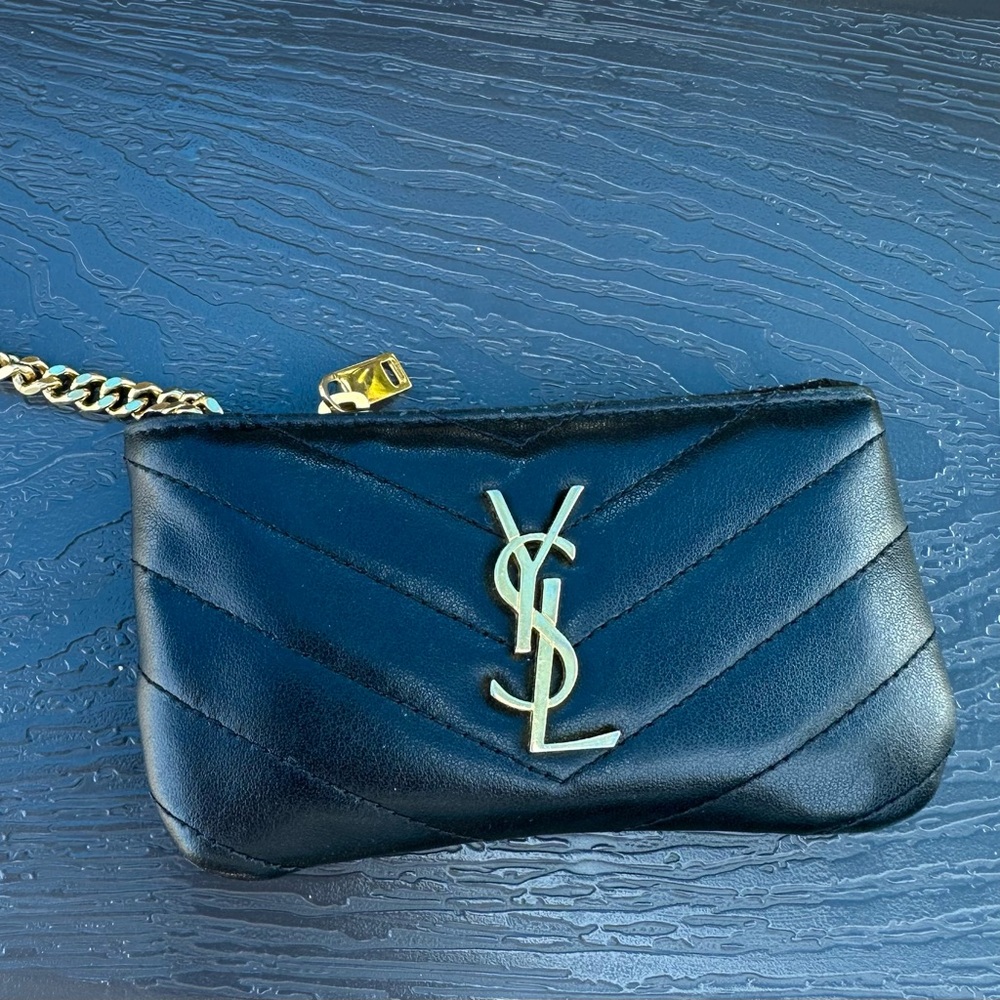 YSL Calfskin Matelasse Monogram Key Pouch Black